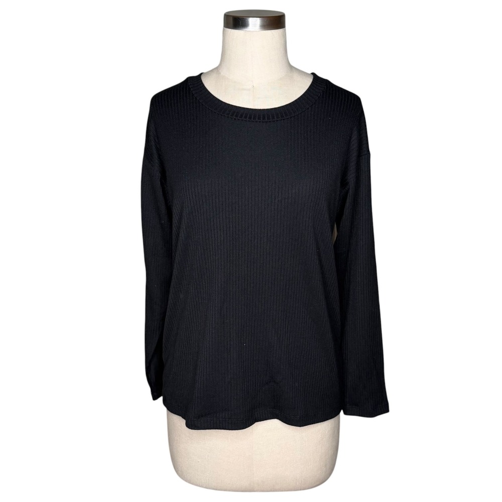 SONNET JAMES Top Black Ribbed Long Sleeve Women's Size Small NEW Soft Knit - Picture 1 of 6